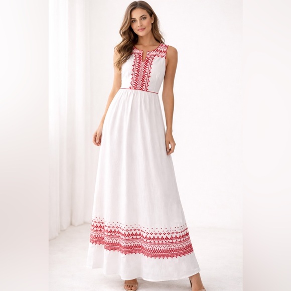 Vineyard Vines Dresses & Skirts - Vineyard Vines White/Red Embroidered Maxidress Sz.‎ 10 NWT